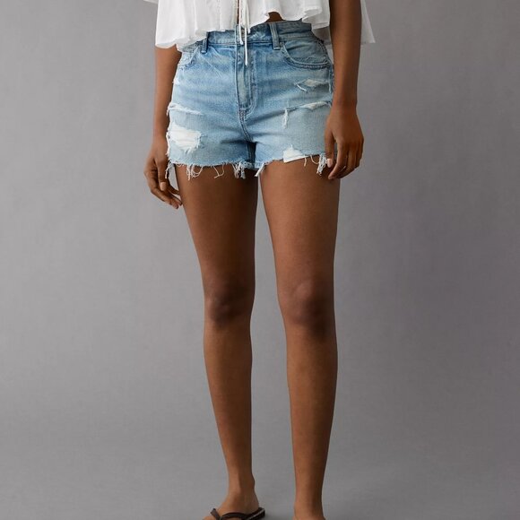 AE Ripped Bandana Jean Shorts - Light Wash - Picture 1 of 14